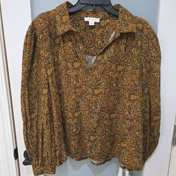 Treasure & Bond Tops - Treasure & Bond Brown Paisley Puff Sleeve Blouse L – NWT 100% Cotton